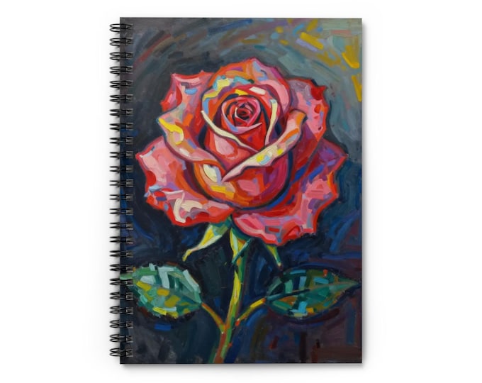 Colorful Rose Painting Spiral Notebook | Floral Art, Ruled Lined Journal