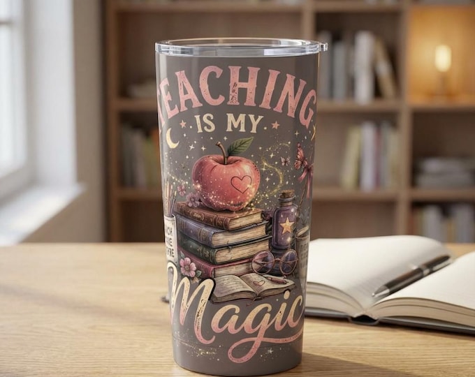 Teacher Tumbler • 20oz Stainless Steel Apple Books Cup (Classroom Gift)