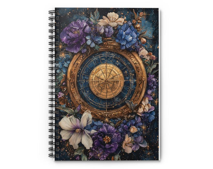 Vintage Astrolabe Floral Spiral Notebook | Ruled Journal