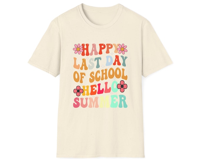 Happy Last Day of School Hello Summer T-Shirt | Retro Flower Graduation Tee