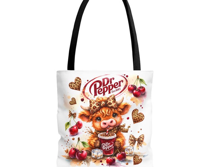 Dr Pepper Cow with Cherries and Hearts Tote Bag