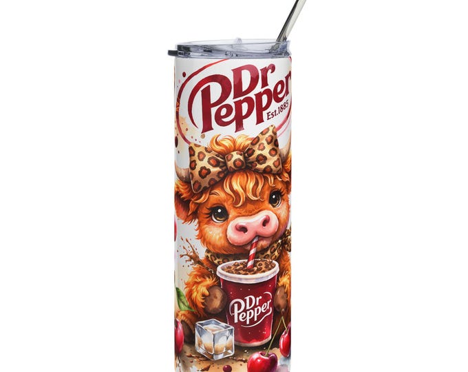 Dr Pepper Cow Tumbler • 20oz Stainless Steel Western Soda Cup