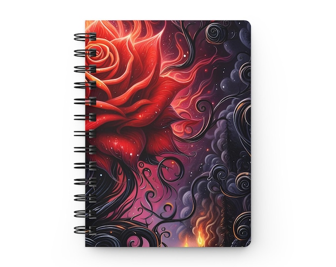 Flaming Red Rose Spiral Bound Journal | Fantasy Floral Sketch Notebook