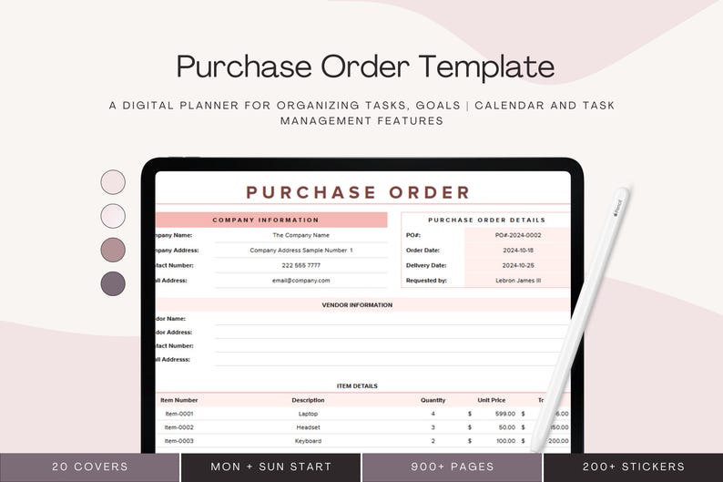 Purchase Order Dashboard Template - Editable Business Form - Google ...