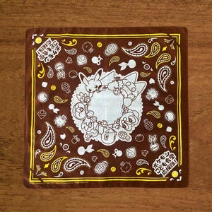 Pañuelo tipo bandana de Pokémon, multiusos, color marrón con diseño de cachemir.