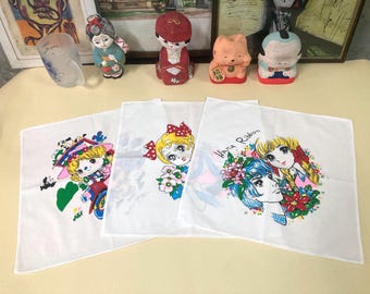 Conjunto de pañuelos de chica anime vintage — Artículos de colección textiles japoneses