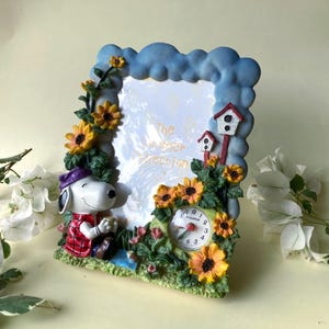 Snoopy Sunflower Clock & Photo Frame –  Vintage Rare Peanuts Summer Collection