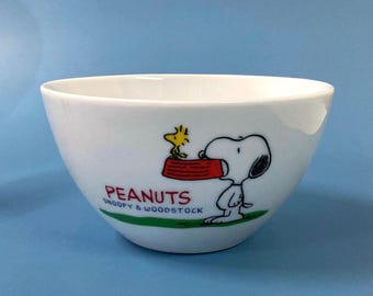 Tazón de sopa de Snoopy y Woodstock – PEANUTS, cerámica, coleccionable, nuevo en caja.