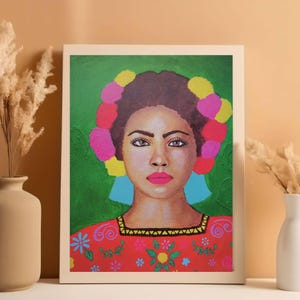Latina Culture Art Print, 8x10 Mixed Media Portrait, Colorful Expressive Wall Art, Modern Mexican Artwork, Heritage in Color Art Print