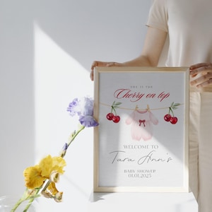 Editable Cherry Baby Shower Welcome Sign Cherry on Top Poster Pink Bow ...