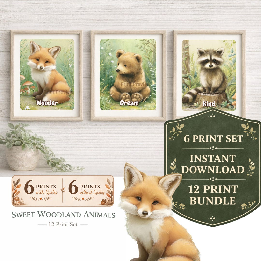 Woodland Nursery Wall Art Set, Forest Animal Nursery Prints, Neutral ...