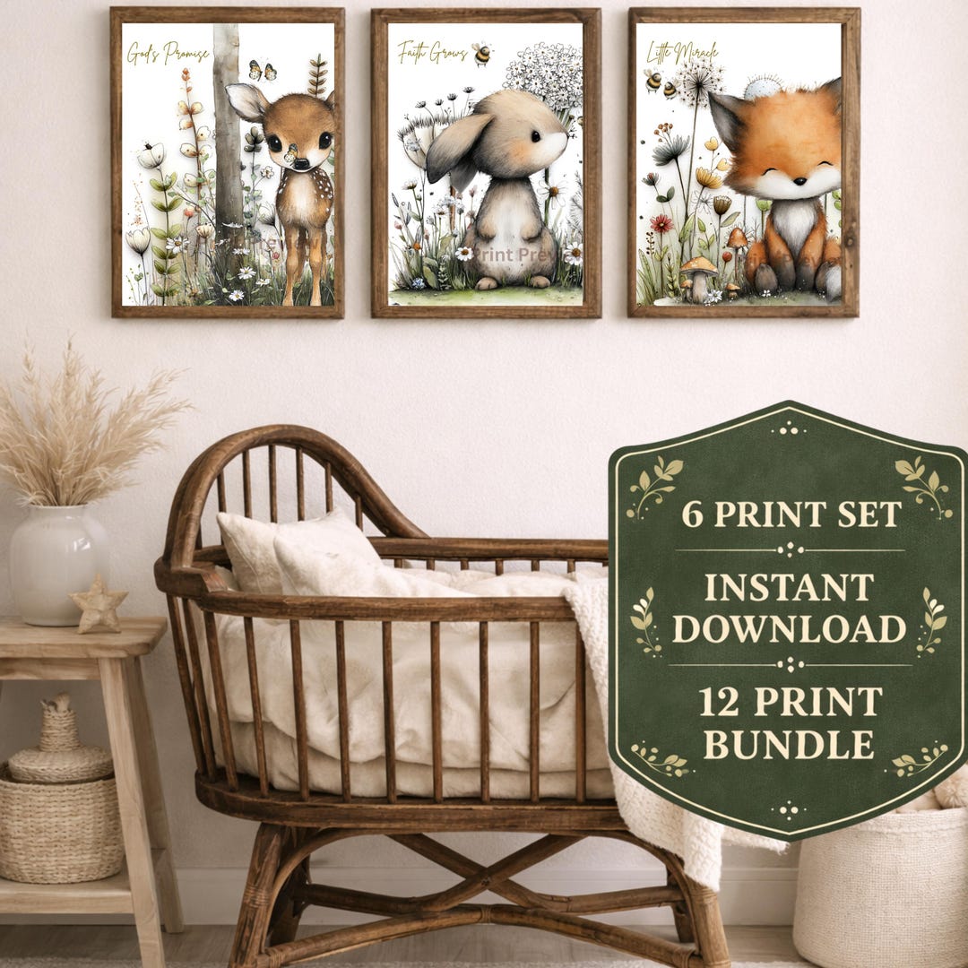 Woodland Animal Nursery Wall Art Set of 6, Christian Nursery Prints ...