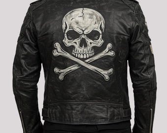 Men's Distressed Leather Skull Jacket – Biker Punk Motorcycle Style