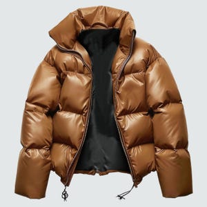 Men’s Brown Sheepskin Puffer Jacket – Quilted Winter Coat