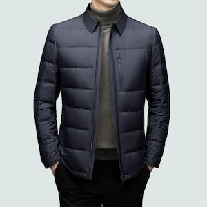 Men’s Blue Parachute Puffer Jacket – Winter Warm Business Casual Coat