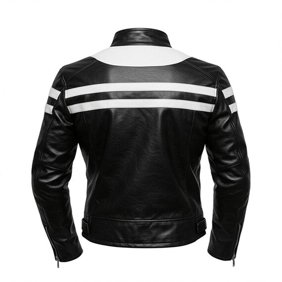 Vintage Cafe Racer Leather Jacket - Men's Black Genuine Motorcycle
