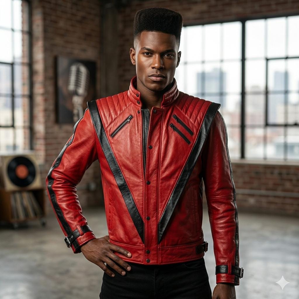 MJ Thriller Red Leather Jacket - 1983 Pop Star Cosplay Coat