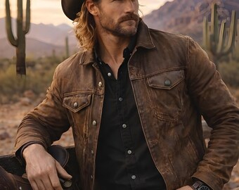 Cowboyjacke aus echtem Leder | Braune Ranch Style Oberbekleidung