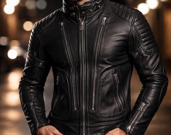 Bankai Anime Lederjacke - Herren Schwarz Echter Biker Bomber - Gestickte japanische Streetwear, Premium Quilted Motorradmantel Geschenk