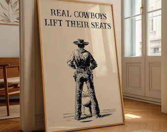 Funny Cowboy Bathroom Art: Rustic Western Toilet Rules Poster (Digital Download