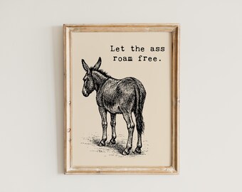 Funny Donkey Bathroom Print: Rustic Farmhouse Western Decor (Digital Download