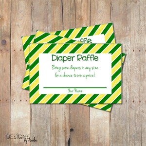 INSTANT DOWNLOAD Green and Yellow Diaper Raffle Ticket Baby Shower Game