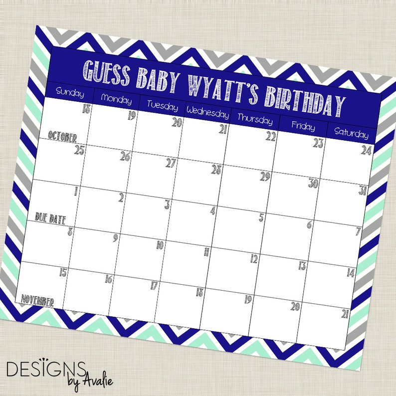 CUSTOM Guess Baby's Birthday Calendar Baby Shower Game (choose Your Own ...