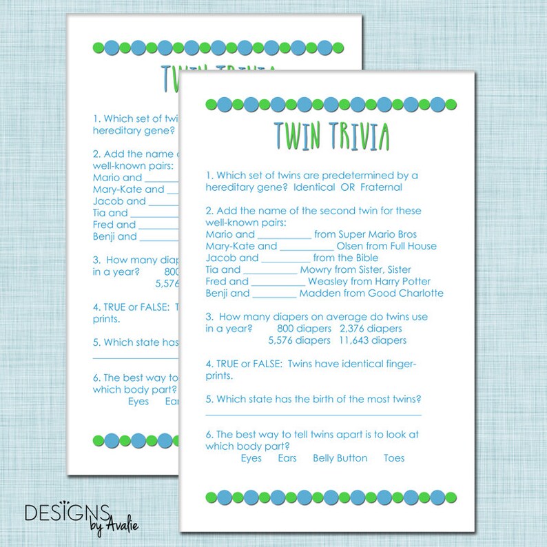 Instant Download Twin Trivia Baby Shower Game For Boy Twins In Etsy Instant Download Twin Trivia Baby Shower Game For Boy Twins In Etsy