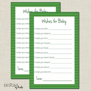 INSTANT DOWNLOAD Green and Yellow Striped &quot;Wishes for Baby&quot; Baby Shower Game