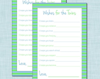 INSTANT DOWNLOAD Wishes for Twins Baby Shower Game for Twin Boys in Blue and Green