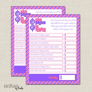 INSTANT DOWNLOAD Price is Right Baby Shower Game for Twin Girls in Pink and Purple
