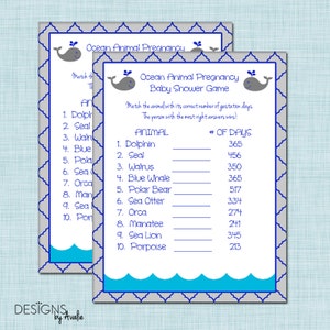 SOFORTIGER DOWNLOAD Ozean Tier Schwangerschaft Baby Shower Spiel