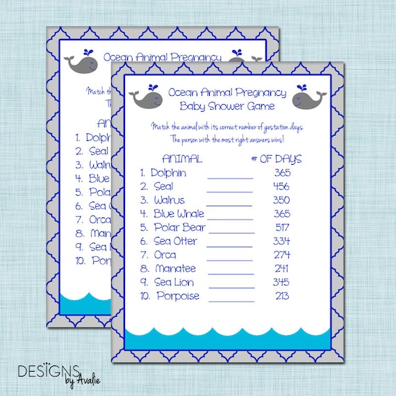 INSTANT DOWNLOAD Ocean Animal Pregnancy Baby Shower Game | Etsy INSTANT DOWNLOAD Ocean Animal Pregnancy Baby Shower Game | Etsy