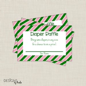INSTANT DOWNLOAD Green and Pink Diaper Raffle Ticket Baby Shower Game for Baby Girl