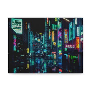 Neon Cityscape Canvas Print - Urban Wall Art for Home Decor, Modern Artwork, Vibrant Night Scene, Gift for Art Lovers