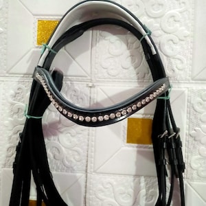 Handmade Horse Leather Bridle with Crystal Browband - Premium Leather Equestrian Bridle for Riding & Training