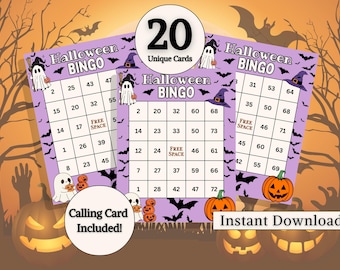 Printable Halloween Bingo Cards Halloween Party Games for Kids and Adults Last Minute Halloween Bingo Instant Download Halloween Activity