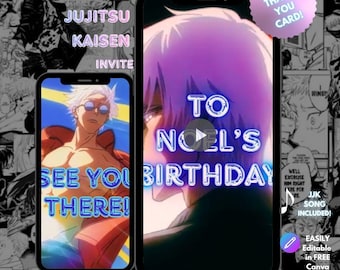 Jujutsu Kaisen GOJO Anime Birthday Party Video Invitation Editable Canva Template | For Teens Kids JJK Fans