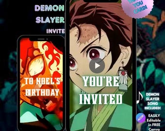 TANJIRO Demon Slayer Birthday Video Invitation Template | Teen Anime FansTheme Party Canva editable Invite