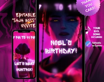 KPOP Demon Hunters Saja Boys idol Animated Birthday Invitation, Customizable mobile bday Invite, Editable Canva Video Template