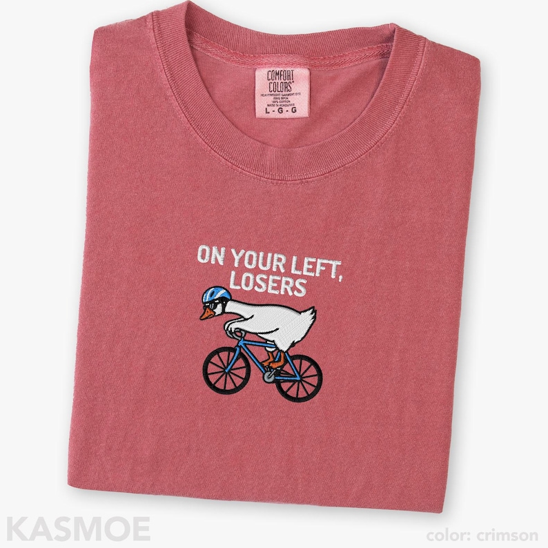 Chemise de cyclisme brodée, t-shirt pour perdants Comfort Colors® Funny Biking Bike Rider sur le côté gauche Crimson