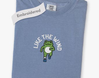 Embroidered Runner Shirt, Comfort Colors® Funny Running Frog Fitness Lover Jogging T-Shirt