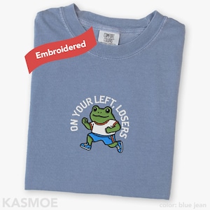 Embroidered Runner Shirt, Comfort Colors® Funny Running Frog Fitness Lover On Your Left Losers T-Shirt