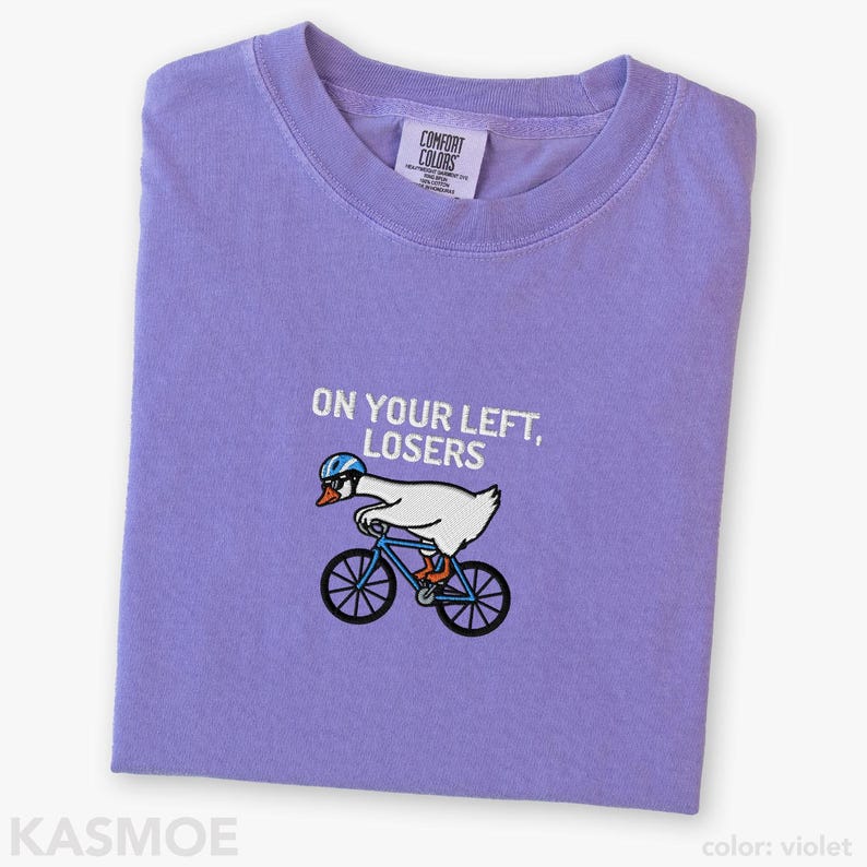 Chemise de cyclisme brodée, t-shirt pour perdants Comfort Colors® Funny Biking Bike Rider sur le côté gauche Violet