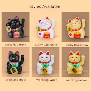 Mini Solar-Powered Lucky Cat Ornament Maneki Neko – Auto Car Decoration, Waving Cat Figurine, Car Accessory, Cake Topper.