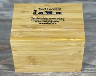 Personalized Bamboo Recipe Box with Dividers, Wedding Gift