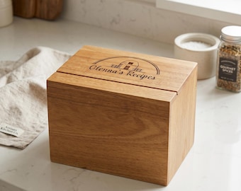 Personalized Acacia Wood Recipe Box with dividers, Wedding Gift