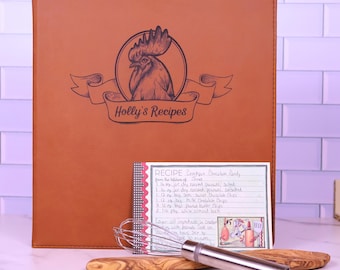 Personalized Recipe Binder Organization System Kitchen Storage Recipe Collection Family Cookbook Gift Idea Custom Design Rooster Motifs