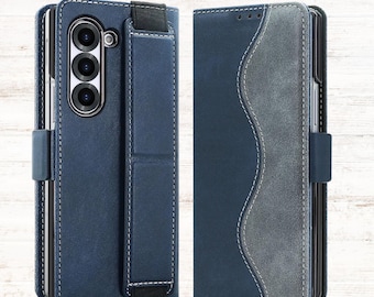 Leather Wallet Samsung Galaxy Z Fold 7 Case with Wristband Kickstand, Multi Card Holder