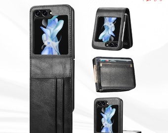 Luxury Leather Wallet Case For Samsung Galaxy Z Flip 7 / 6 / 5 / 4 / 3, Card Holder Cover
